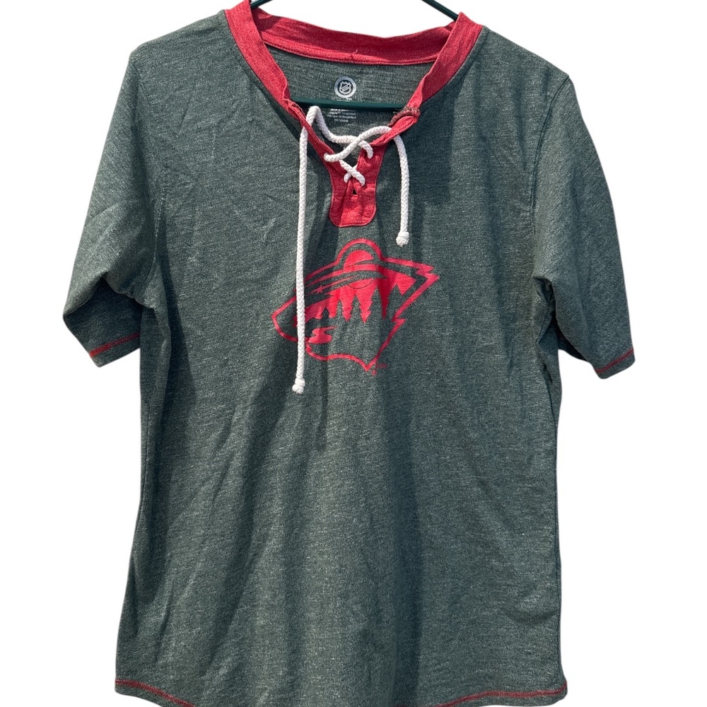 NHL Minnesota Wild Athletic Equipment Shirt Women Size XL 16/18 Lace Up Gray Red